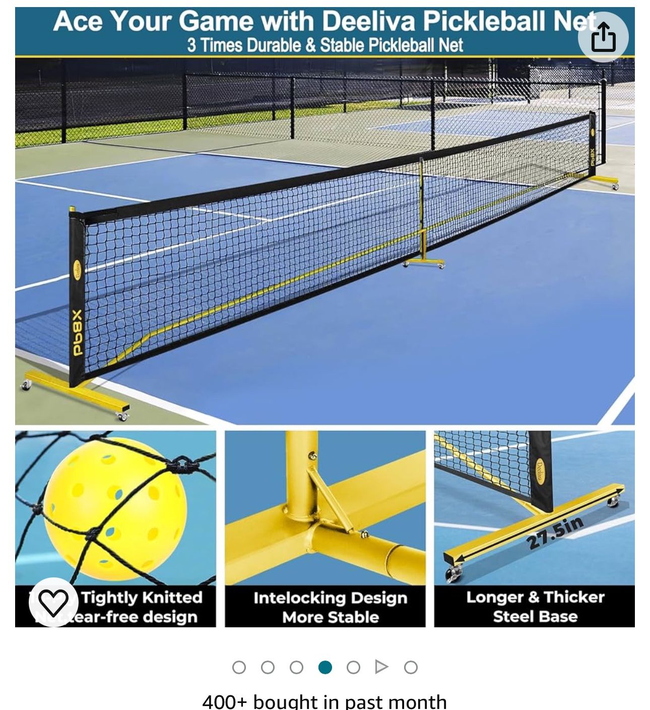 Pickleball Set Net with Wheels Driveway Portable Pickle Ball Nets 22ft Regulation Size Court Line, Carry Bag, Heavy Duty Frame Outdoor Indoor Home.