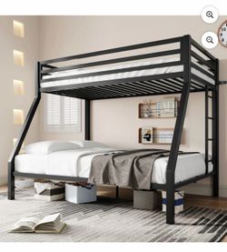 O125 $150 Black Twin over Full Size Metal Bunk Bed with Removable Durable Ladder
