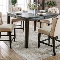 Brand New Antique Black & Beige 5pc Counter Height Dining Table Set 