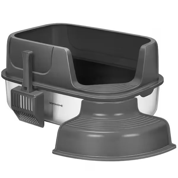 Extra-Large Stainless Steel Litter Box + Cover & Steps – Open Box