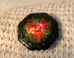 Russian made black lacquer brooch