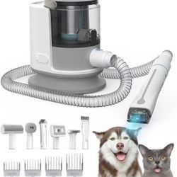 Pet Dog Grooming Kit & Vacuum Suction 99% Pet Hair, Dog Grooming Clippers 6 Pet Brush Trimmer Clipper Tools 1.5L Large Dust Cup Low Noise Dog Vacuum S