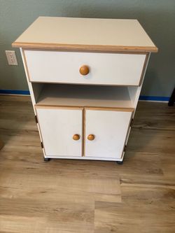 White Wood Rolling Kitchen Cart Cabinet