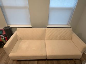 Modern Cream Velvet Sofa | Mid-Century Style | Excellent Condition
