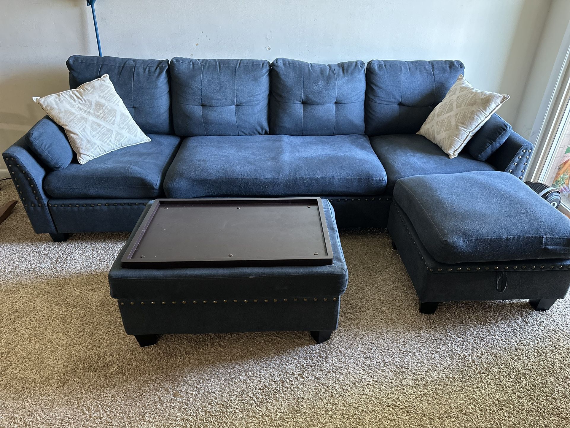 Modern Sectional L-Shaped Sofa With Ottoman