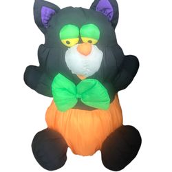 Vintage 90s Halloween Neon Black Cat Plush Nylon Parachute Huffalump