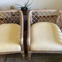 PAIR OF TWISTED RATTAN LOUNGE CHAIRS