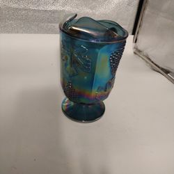 Vintage Carnival Blue Green Water Pitcher 