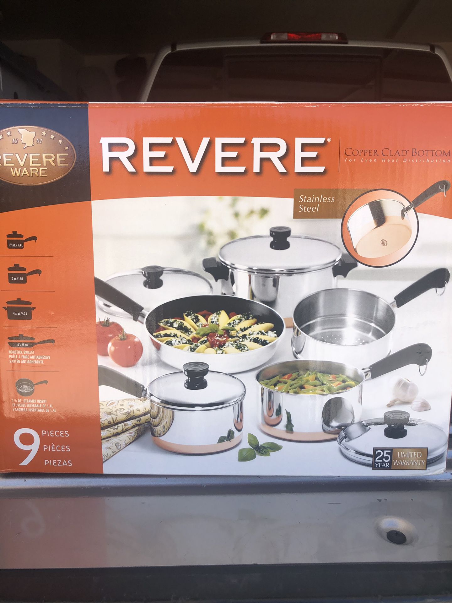 Revere Ware Copper Clad 9 piece cookware set
