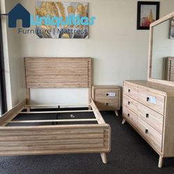 Queen 4 piece natural wood bedroom set