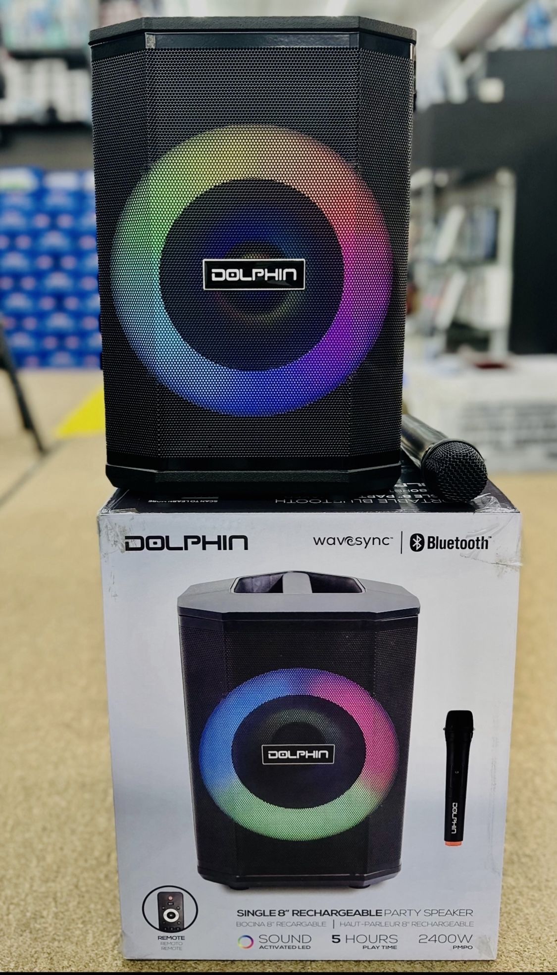 2400W 8” Bluetooth Rechargeable Party speaker with wireless mic and sound activated lights