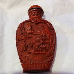 Antique Hand Carved Red Cinnabar Lacquer Snuff Bottle QIANLONG MARK