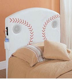 Kids Padded Baseball Full Size Headboard With Speakers