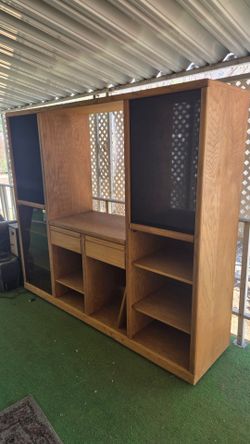 Oak Wood Entertainment Center Wall Unit