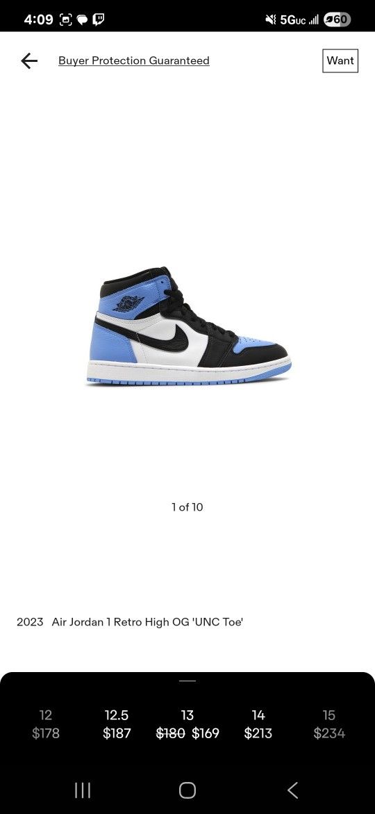 Jordan 1 Unc Toe