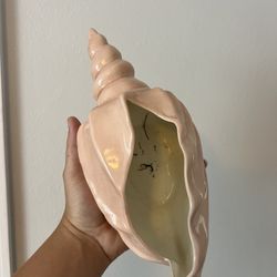 Pink seashell plant holder planter decor small chip shown