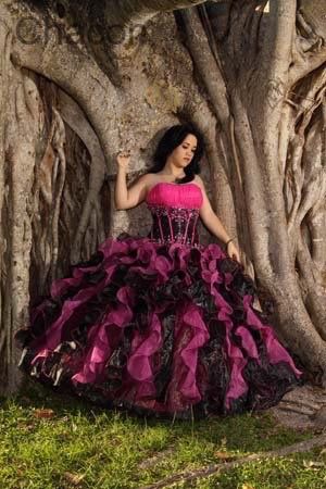 Hot Pink & Black Quinceañera Dress