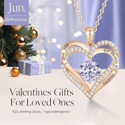 Love Heart Necklaces for Women, Wedding Anniversary, Birthday Gift for Wife, S925 Silver Jewelry with Birthstone Pendant