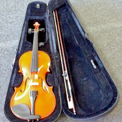 Beautiful ELEGANT VIOLIN With Rosin Bow and Black Interior Case