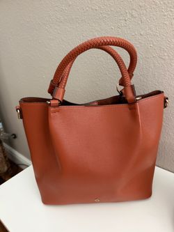 Cognac Leather Tote Bag with Braided Handles