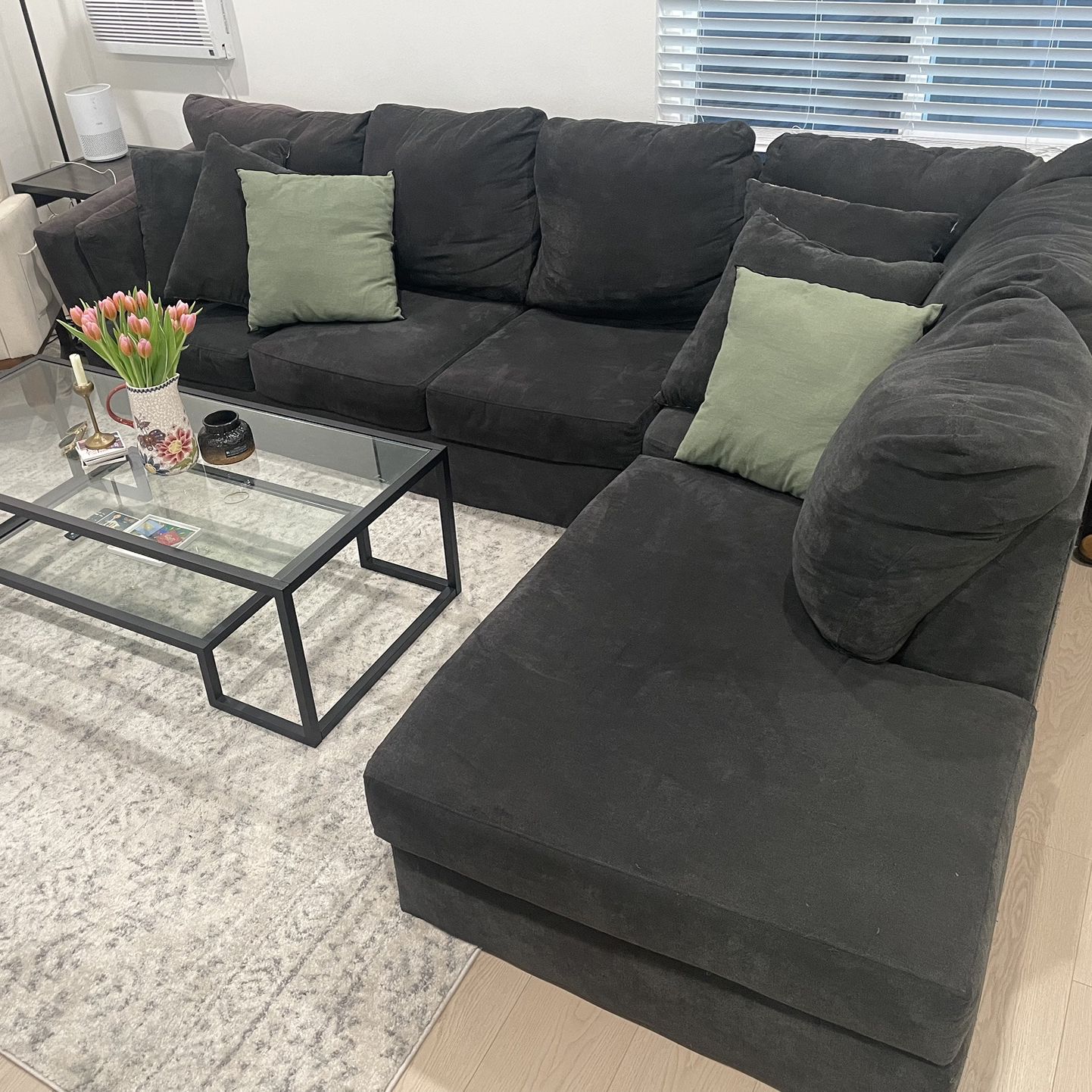 Large Black L Couch w/ Pillows
