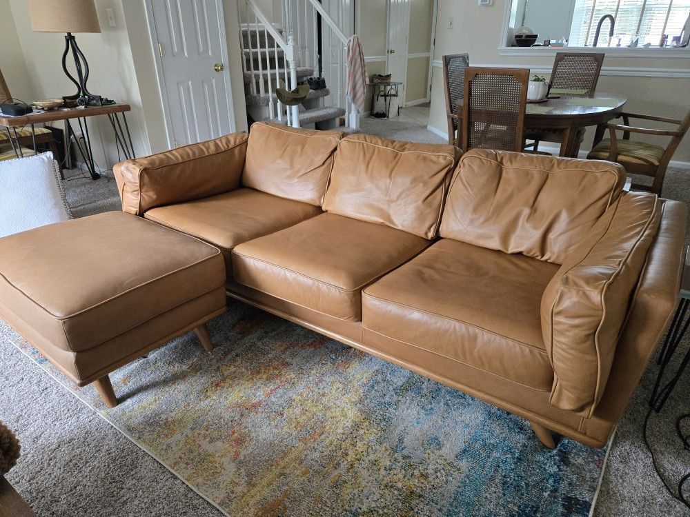 Tan Leather Sofa - Mid Century