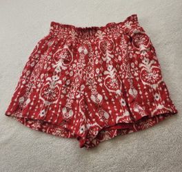 Knox Rose Red Flowy Boho Pull-On Lined Shorts Smoked Waist Women's Size Med