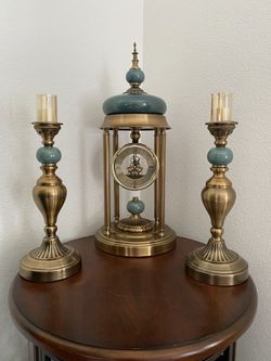 Imported 3 Piece Clock And Candle Holder With Quartz Stone From Italy