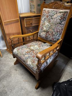 Antique Rocking Chair Wood and Fabric Rocker
