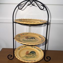 3 - Tiered Serving Tray Rooster  Plates: Farmhouse Ceramic Plates,  Home Co.