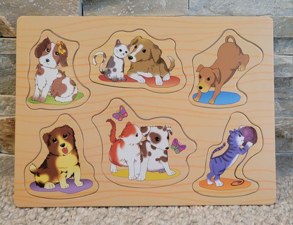 Children's Dog-Themed Puzzle Board 6 Pieces, 8.5" x 11.5"
