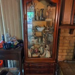 Curio Cabinet With Antique Figurines Inside 