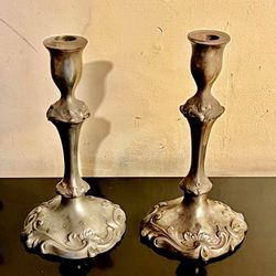 Vintage Candlesticks Candle Holders Art Deco Silver-plated Pewter 10”.
