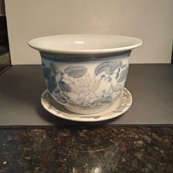 Vtg. Chinese Dream Porcelain Flowerpot w/ Underplate