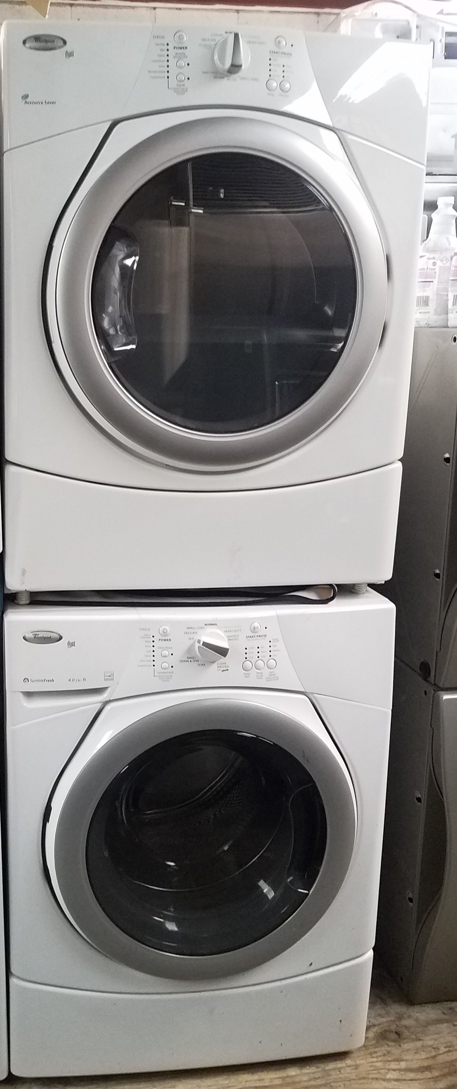 WHIRLPOOL DUE:FRONT LOAD GAS DRYER W WASHER.. 71INCHES H X 27WIDTH