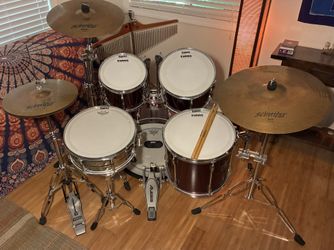 Pearl Export Series Drum Set, Pearl Steel Snare, Cymbals