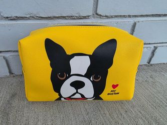 Marc Tetro Boston Terrier Cosmetic Bag – Yellow Travel Pouch – Excellent Condition