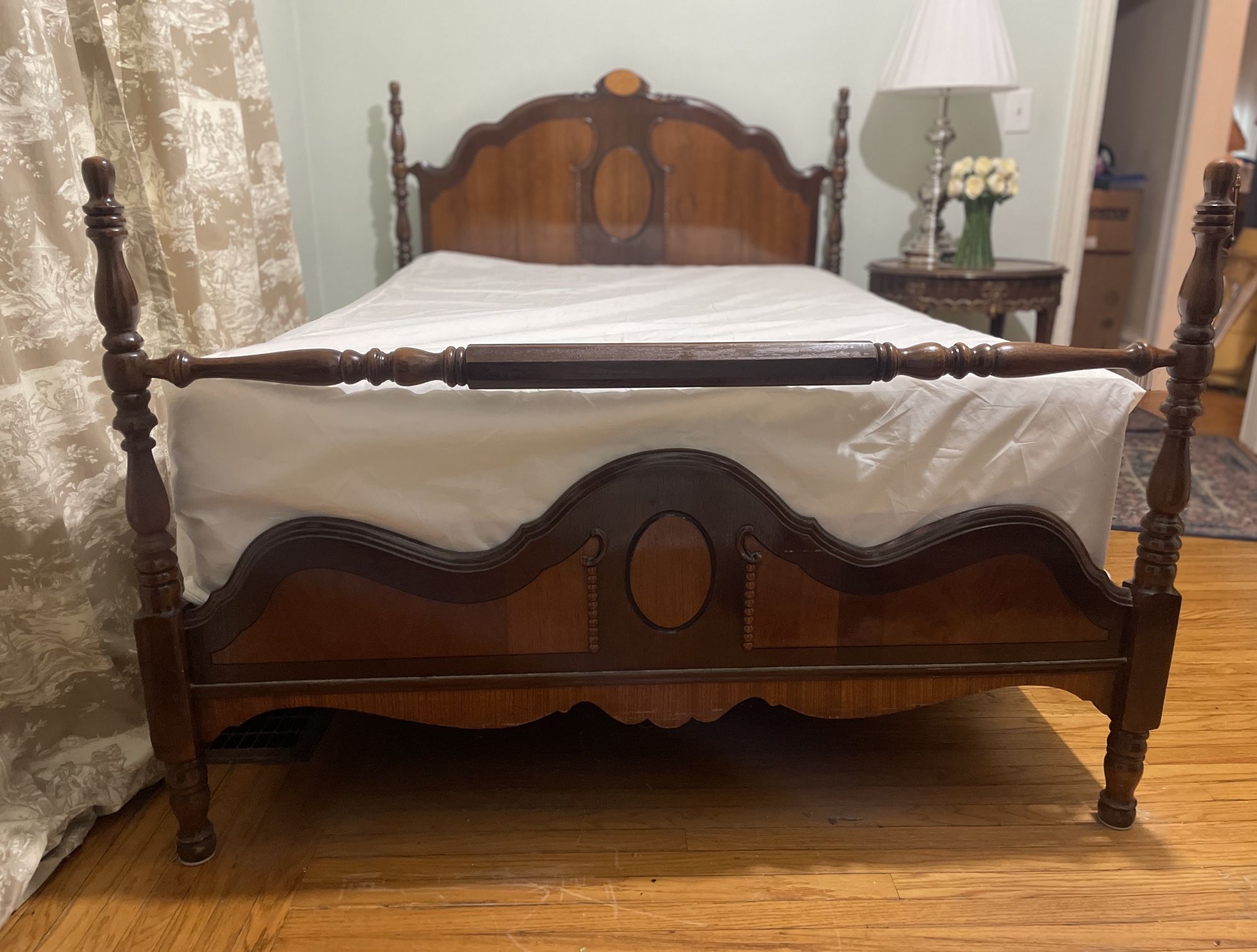 Vintage Wood Double Bed - Headboard Footboard & Side rails