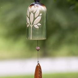 Wind & Weather. Green Porcelain Bell w/Leaf Design. Brand New.