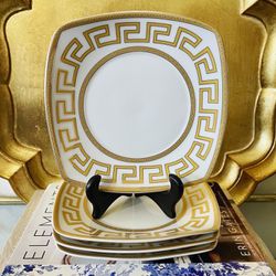 Porcelain 6 3/4” W Greek Key Border Plates - Set of 4