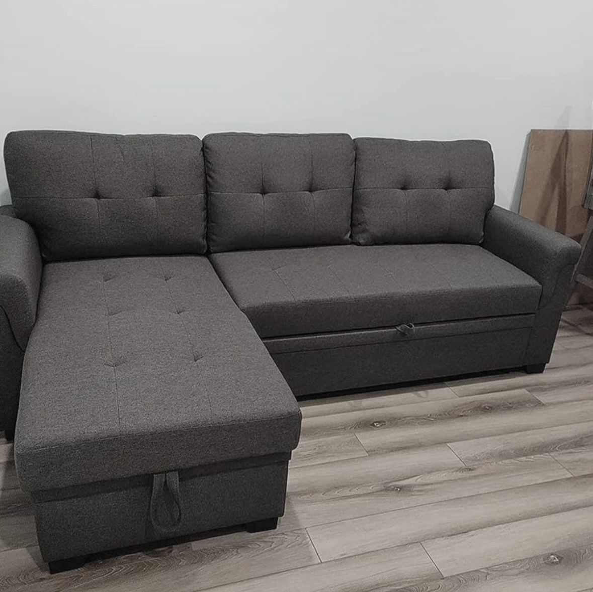 Dark Gray Linen 84" Sectional Sleeper Sofa with Reversible Storage Chaise