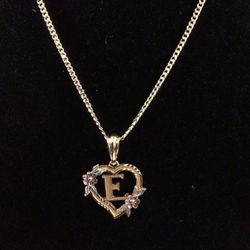 CUBAN CHAIN WITH HEART  PENDANT 14 K GOLD  PLATED 