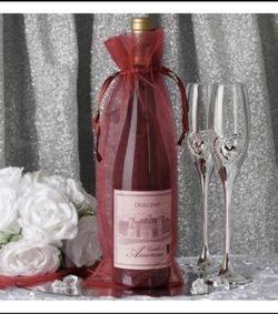 Burgundy Organza Favor Bags Party Drawstring Pouches