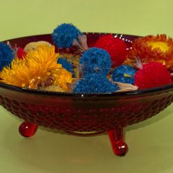 Vintage Amberina Hobnail Glass Footed Bowl, likely from the mid-20th century.