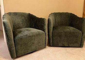 Set of 2 Green Velvet Barrel Swivel Accent Chairs