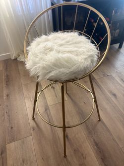 Gold Wire Bar Stool with Faux Fur Seat