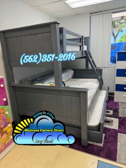 Twin full grey bunk bed with trundle cama Bonita nueva