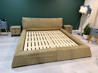 Custom italian style king bed suede olive