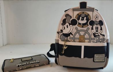 Disney Parks Loungefly Steamboat Willie Backpack and Wallet