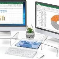 Acrylic Monitor Stand Riser, Dual Monitor Stand with Adjustable Length and Angle,3 Shelf with Anti-Slip Mat for Laptop, Computer, PC, Printer